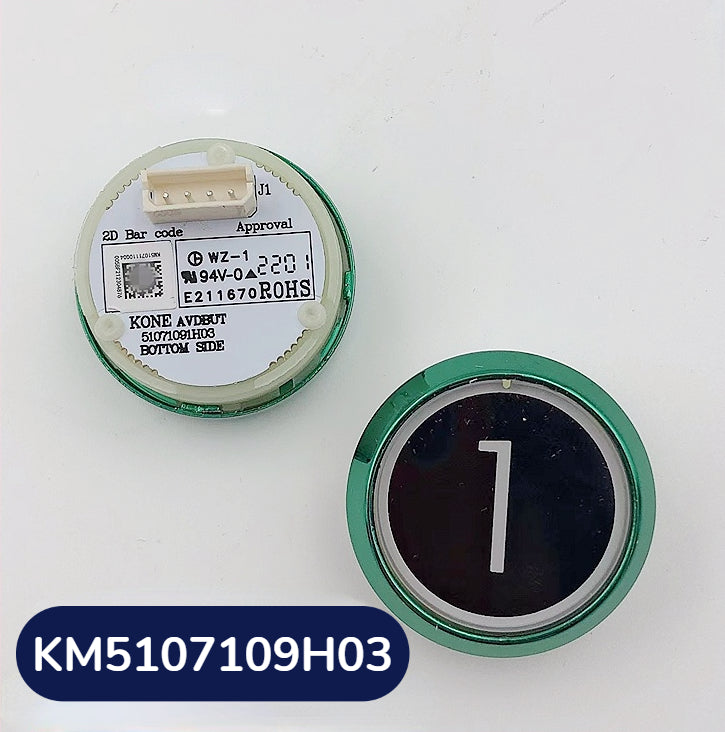 KONE Elevator First Floor Button KM5107109H03 Green Collar Black Shell