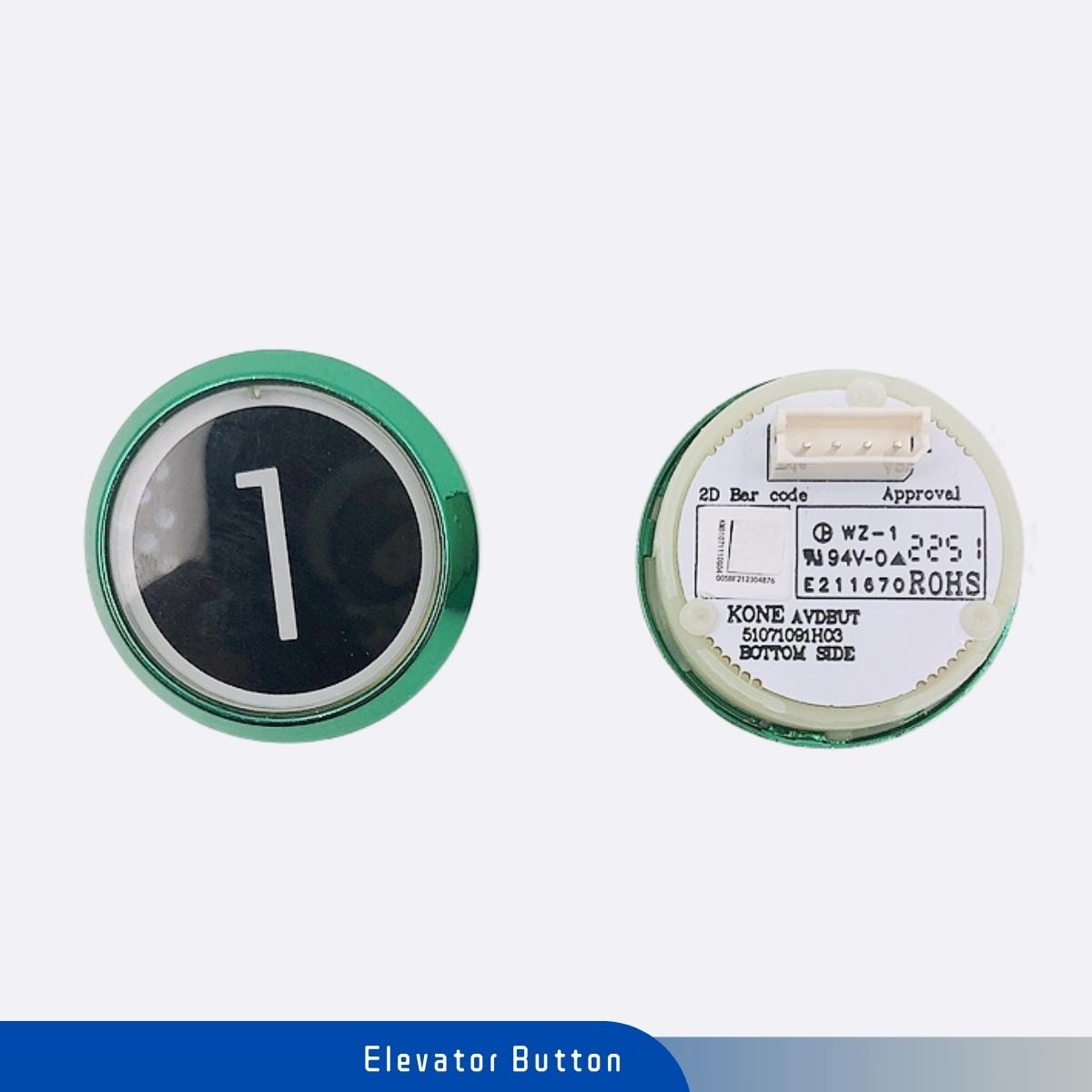 KONE Elevator First Floor Button KM5107109H03 Green Collar Black Shell