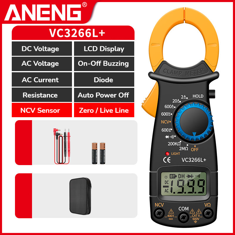 VC3266L+ Digital Clamp Meter 600A AC/DC Multimeter Voltage/Ohm/Current Tester